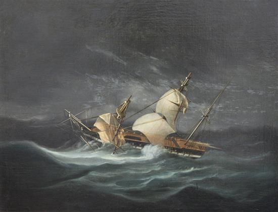 Attributed to James Edward Butterworth (1817-1894) Merchantman foundering in rough seas, 17.5 x 23in.